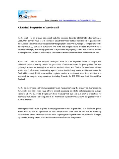 Chemical Properties of Acetic Acid | Acetic Acid | Chemical Compounds