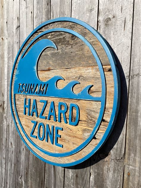 Tsunami Hazard Zone Beach Warning Sign 3D Art on Reclaimed - Etsy