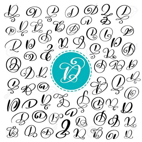 Set of Hand drawn vector calligraphy letter D. Script font. Isolated.. | Hand lettering alphabet ...