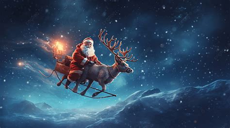 Santa Claus And Reindeer Flying Through The Night Sky Christmas ...