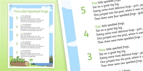 Five Speckled Frogs Nursery Rhyme Poster - five speckled frogs