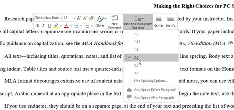 Mla Format Line Spacing Size
