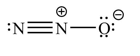 Write the Lewis structure for dinitrogen oxide. Include the 2 resonance structures and formal ...