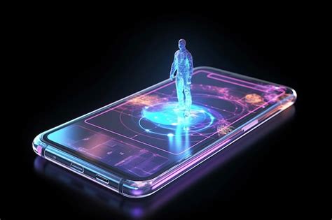 Celular transparente futurista com tecnologia de projeção holográfica | Foto Premium