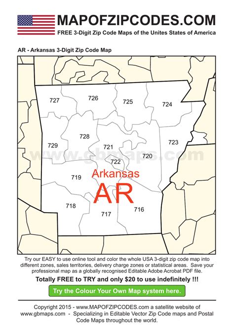 AR - Arkansas 3-Digit Zip Code Map - USA Zipcode Maps 3