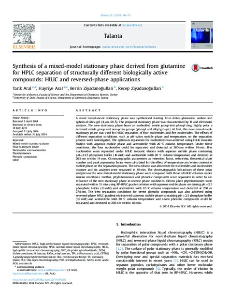 (PDF) Synthesis of a mixed-model stationary phase derived from glutamine for HPLC separation of ...