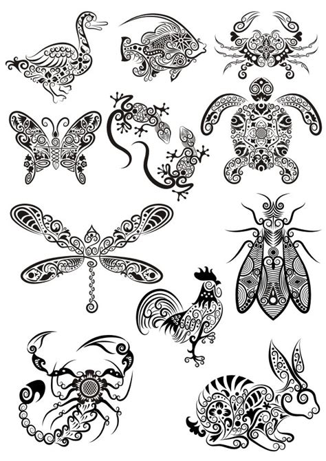 Ornament Animals Tribal Tattoo Designs Free Vector cdr Download - 3axis.co