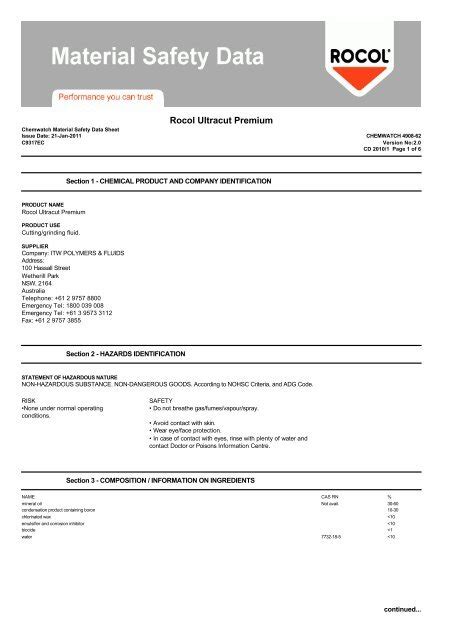 Chemwatch MSDS Print - ITW Polymers and Fluids