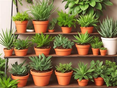 Premium AI Image | Succulent plants in clay pots on wooden shelves on a ...