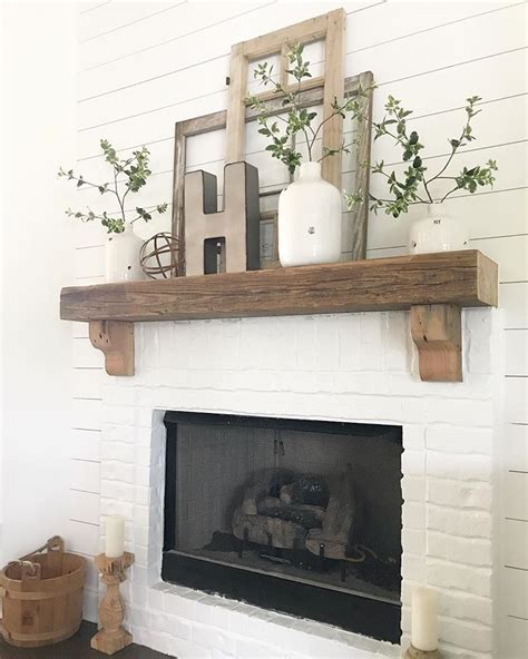 White brick, shiplap and chunky mantle for the win, on our fireplace!! | Fireplace mantle decor ...