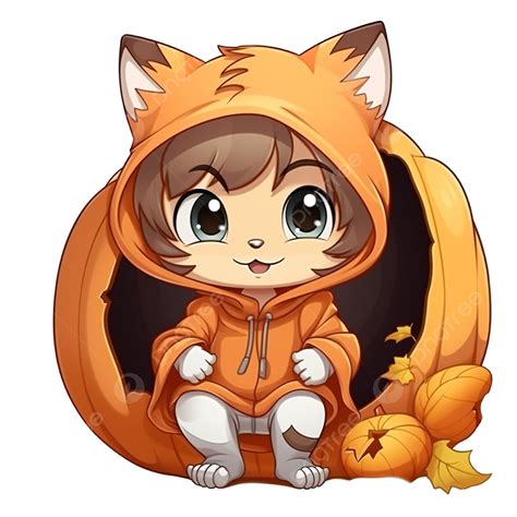 Cartoon Little Boy Wearing Halloween Cat Costume Inside Pumpkin, Halloween Cartoon, Halloween ...