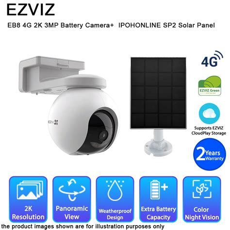 EZVIZ EB8 4G 2K 3MP Pan & Tilt 4G Network Smart Home Battery Camera + IPOHONLINE SOLAR CHARGING ...