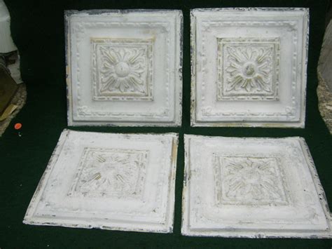 Antique Tin Ceiling Tile 12x12 Metal Distressed White Flower