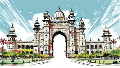 Vector Watercolor Sketch of Mumbai's Iconic Gateway of India. Mumbai's ...