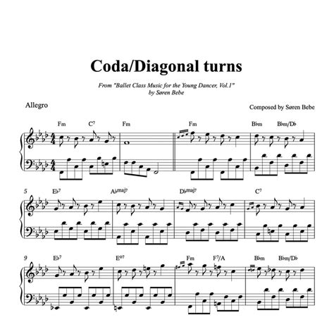 Coda/Diagonal Turns - Ballet Class Sheet Music for Children's Class (PDF)