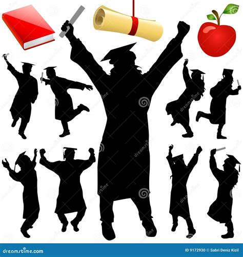 Graduation Silhouettes. Graduation Vector. Graduation Silhouette Black Vector Stock Illustration ...