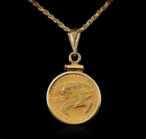 14KT Yellow Gold American Eagle Coin Pendant With Chain