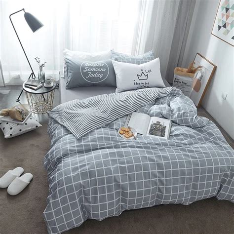 Aliexpress.com : Buy Plaid Grey Bedding Sets 100% Cotton Queen/king ...