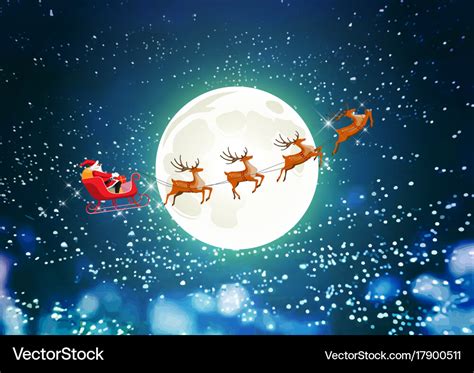 Merry christmas santa claus in sleigh reindeer Vector Image