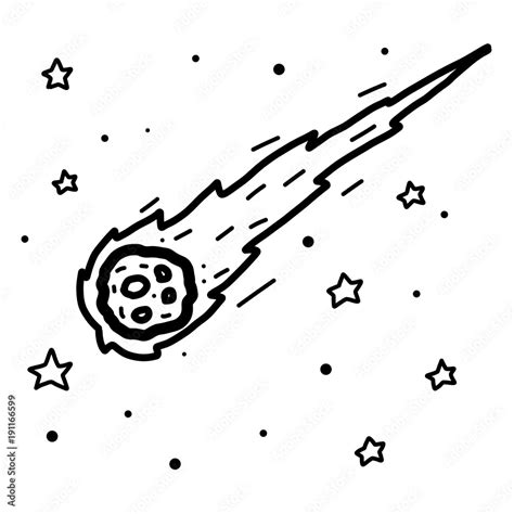 comet and star / cartoon vector and illustration, black and white, hand drawn, sketch style ...