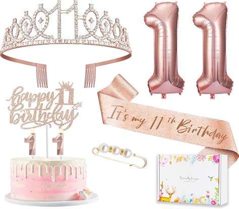 8pcs 11th Birthday Decorations for Girls, Including 11th Birthday Cake Topper, Sweet Rhinestone ...