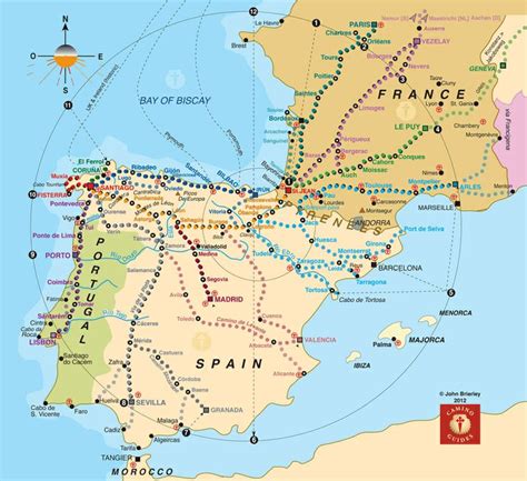 Pilgrimage route map. | Camino routes, Camino de santiago, The camino