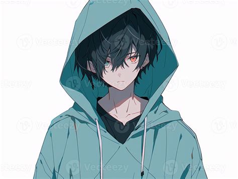 anime boy in a blue hoodie with a black shirt. generative ai. 28462103 ...