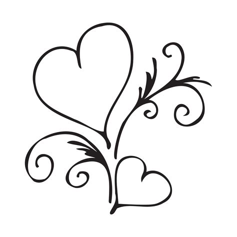 Couple of black outlined hearts on white background. Doodle sketch for the Valentine day ...