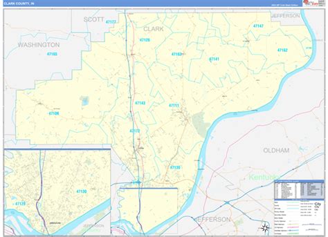 Clark County, IN Zip Code Wall Map Basic Style by MarketMAPS - MapSales