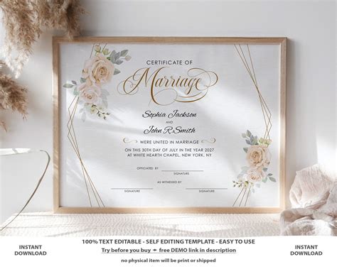 Elegant Wedding Certificate Template Printable Certificate of - Etsy