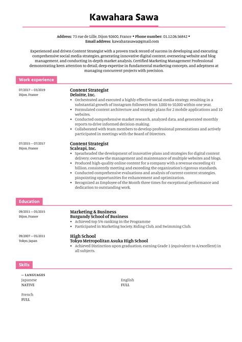 Content Strategist Resume Template | Kickresume