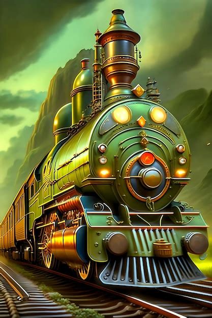 Premium AI Image | a painting of a train on a train track ai generated