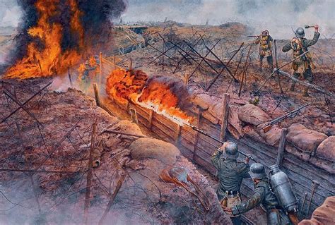 German flamethrower attack on French trenches in hell of Verdun, courtesy of Steve Noon ...