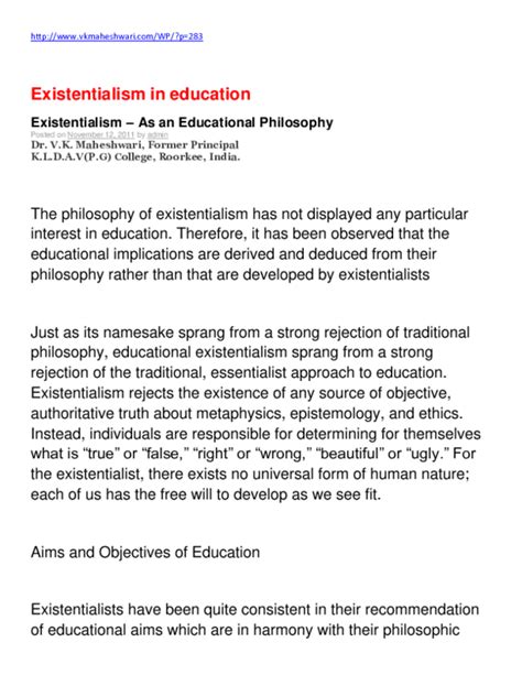 (DOC) Educational Philosophy of Existentialism | kaye avellaneda - Academia.edu