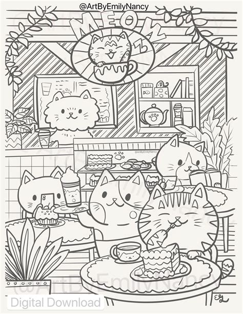 Cat Cafe: Printable Coloring Page Download - Etsy Canada | Cat coloring book, Cute coloring ...