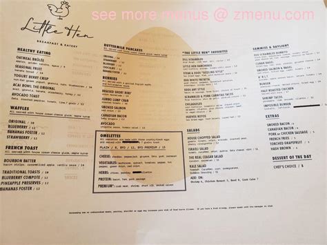 Menu at Little Hen restaurant, Weston