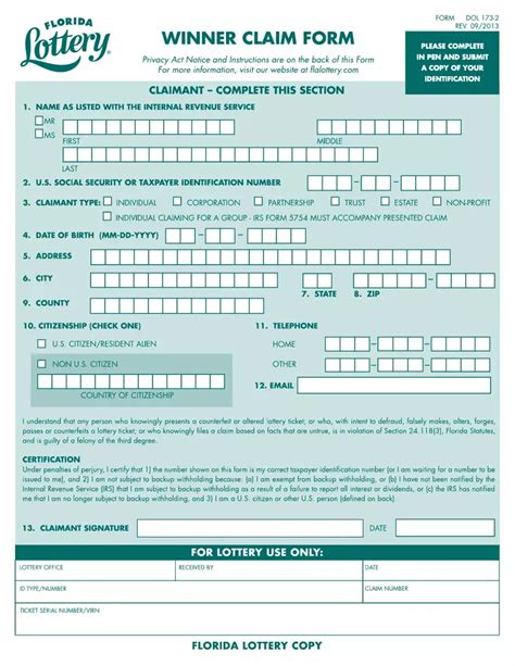 Florida Lottery Claim Form ≡ Fill Out Printable PDF Forms Online