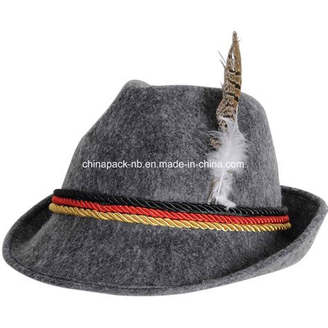 Grey Felt Alpine Oktoberfest German Bavarian Costume Hat with Feather - China Fedora Hat and ...