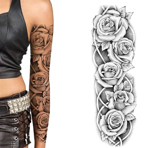 Full Sleeve Rose Temporary Tattoos Arm Flower Floral Body Art - Etsy