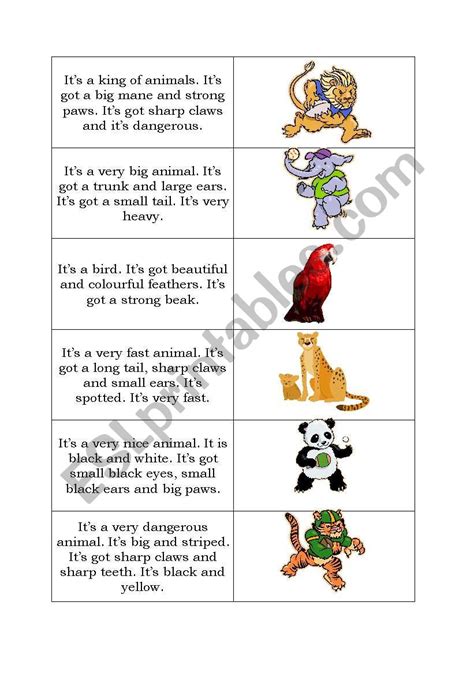 Animals descriptions - ESL worksheet by Keyeyti