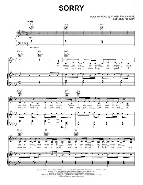 Sorry by Halsey Sheet Music for Piano, Vocal & Guitar Chords (Right ...