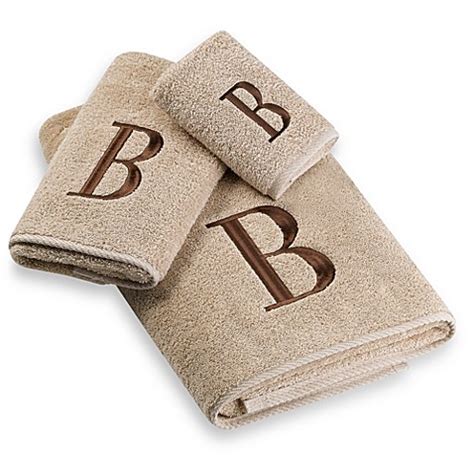 Avanti Premier Brown Block Monogram Bath Towel Collection in Linen - Bed Bath & Beyond