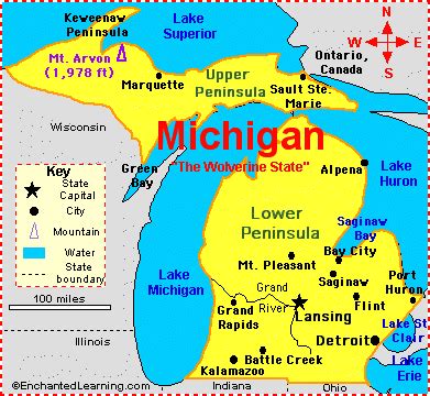 Michigan: Facts, Map and State Symbols - EnchantedLearning.com