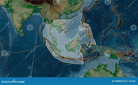 Volcanoes Around the Sunda Plate. Physical Map Stock Illustration ...