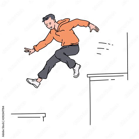 Parkour sportsman jumping from roof cartoon sketch vector illustration ...