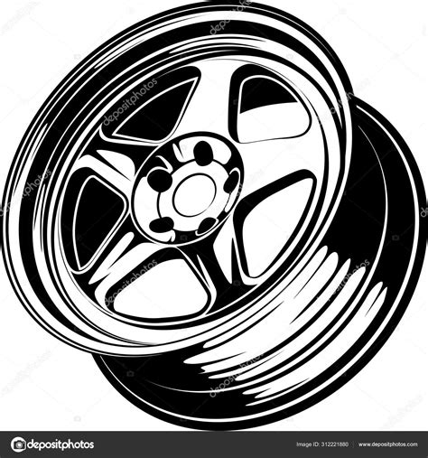 Car Wheel Rim Vector Silhouette Icon Logo Monochrome Color Black Stock Vector Image by ...