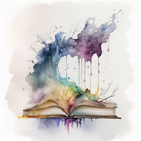 Premium AI Image | Painting of an open book with a splattered watercolor design generative ai