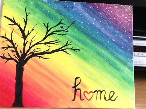 Rainbow, canvas art, tree, tempera paint, easy canvas art, handmade, home | Easy canvas art ...