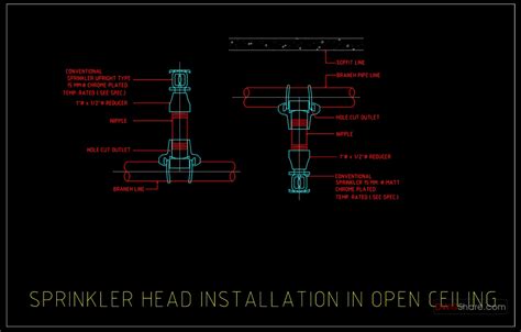 59.Sprinkler Head Installation In Open Ceiling Detail Autocad Drawing DWG