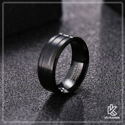 Tungsten Carbide Black Ring Men Women Premium Luxury Stainless Steel Cincin Hitam Lelaki Wanita ...